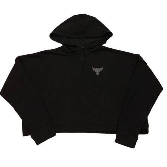 Under Armour Sweatshirt Womens Size Large Black Loose Hoodie Cropped Oversized - Picture 1 of 12
